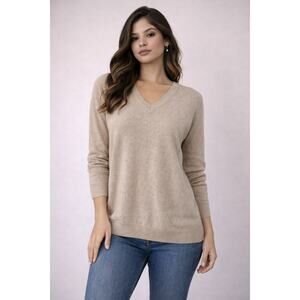 Embassy Row 100% Cashmere Sweater Womens Large Beige V-Neck Luxury Knit